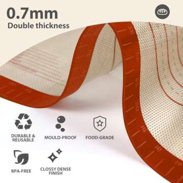 Silicone Baking Mat - 0.7mm Extra Thick Non Stick 24" x 16" Large Pastry Mat for All Baking Needs