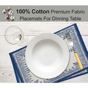 Ruvanti Placemats 100% Cotton 13x19 Inch, Dining Table Placemats Set of 6, Modern Place Mats for Din...