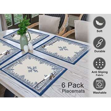 Ruvanti Placemats 100% Cotton 13x19 Inch, Dining Table Placemats Set of 6, Modern Place Mats for Dining Table Decor, Kitchen & Table Linens, Coffee Mat for Christmas Dinners - Ethnic