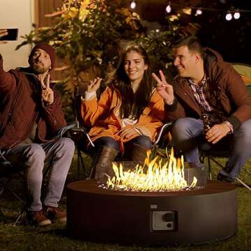 COSIEST Outdoor Propane Fire Pit Coffee Table w Dark Bronze 40.5-inch Round Base Patio Heater, 50,00...