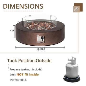 COSIEST Outdoor Propane Fire Pit Coffee Table w Dark Bronze 40.5-inch Round Base Patio Heater, 50,000 BTU Stainless Steel Burner, Wind Guard, Fire Glass, Rain Cover (Amber Yellow fire Glass)