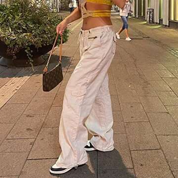 BJT Women Low Waisted Wide Leg Cargo Jeans - Y2K Style