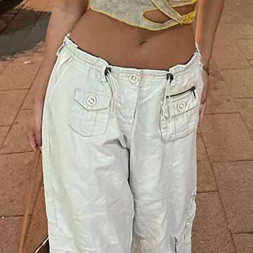 BJT Women Low Waisted Wide Leg Cargo Jeans - Y2K Style