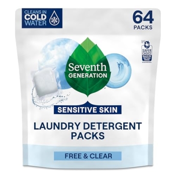 Seventh Generation Laundry Detergent Packs - Free & Clear, 64 Count - Eco-Friendly & Hypoallergenic