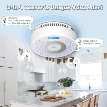4 Pack Combination Photoelectric Smoke Alarm and Carbon Monoxide Detector Battery Operated with Digi...