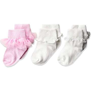 Jefferies Socks Girls' Ruffle/Ripple Edge/lace Baby Socks 3 Pack, Pink/White, 12-24 Months