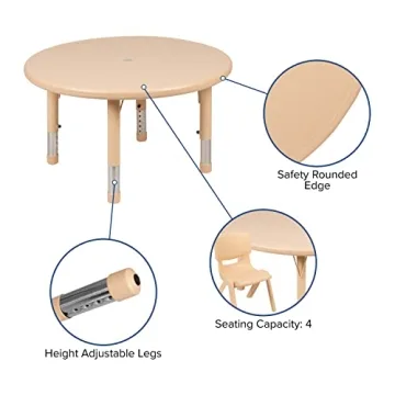 Flash Furniture Round Kids Adjustable Table for Ages 1-7