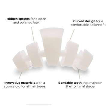 TELETIES - Large Hair Clip - Strong Grip, Bendable Teeth, Comfortable Curved Design - Ideal for Thick Hair - For All Hair Textures - Coconut White