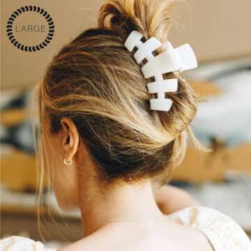 TELETIES - Large Hair Clip - Strong Grip, Bendable Teeth, Comfortable Curved Design - Ideal for Thick Hair - For All Hair Textures - Coconut White