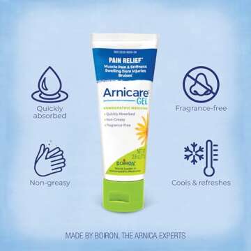 Boiron Arnicare Gel for Relief of Joint Pain, Muscle Pain, Muscle Soreness, and Swelling from Bruises or Injury - Non-greasy and Fragrance-Free - 2.6 oz (Horizontal)