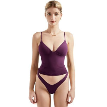 SUUKSESS Women Sexy Deep V Neck Sleeveless Ruching Cami Top - Soft Fitted Basic Crop Top (Violet, S)