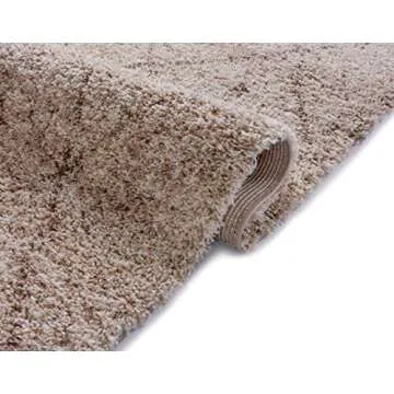 ruglots Modern Geometric Lattice Shag 5x7 (5' x 7'2'') Area Rug Mazie Moroccan Trellis Beige Cream Plush Easy Care Thick Soft Plush Living Room, Vanilla