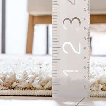 ruglots Modern Geometric Lattice Shag 5x7 (5' x 7'2'') Area Rug Mazie Moroccan Trellis Beige Cream Plush Easy Care Thick Soft Plush Living Room, Vanilla