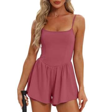 Womens Rompers Workout Sleeveless Shorts Jumpsuits Overalls with Pockets Summer Outfits Clothes 6110 Merlot M