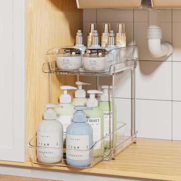 Delamu 2-Tier Clear Under Sink Organizers and Storage, Multi-Purpose Stackable Bathroom Cabinet orga...