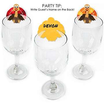 Thanksgiving Wine Glass Markers Set - Turkey Shaped Fun