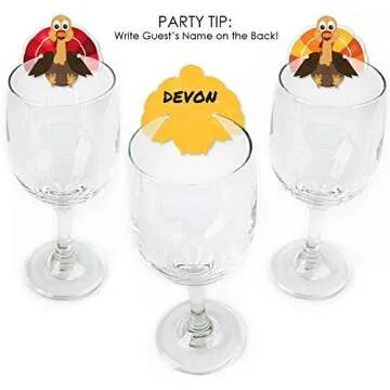 Thanksgiving Wine Glass Markers Set - Turkey Shaped Fun