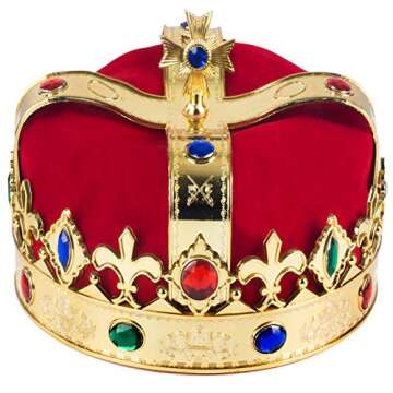 Royal Jeweled King's Crown for Celebrations and Costumes