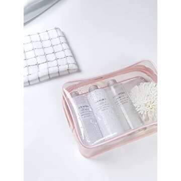 Clear Pouch, Clear Travel Bags for Toiletries, Lightweight Clear Toiletry Bag, 2 Pack Multipurpose Transparent TSA Cosmetic Bag Clear Pouch For Traveling-Pink