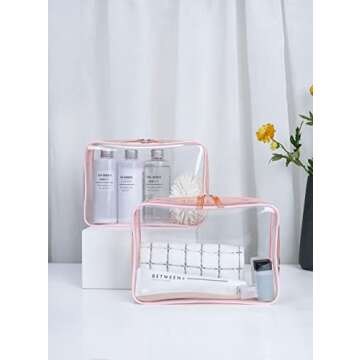 Clear Pouch, Clear Travel Bags for Toiletries, Lightweight Clear Toiletry Bag, 2 Pack Multipurpose Transparent TSA Cosmetic Bag Clear Pouch For Traveling-Pink