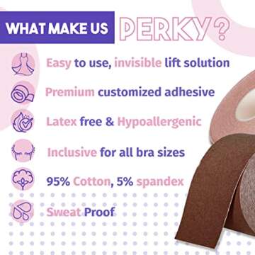 PERKY GIRLS TAPE Instant Breast Lift - Adhesive Pushup Tape | A Cup to DD and Plus Size | with Reusable Premium Silicone Nipple Covers (Nude Single Pack)