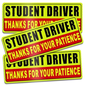 Student Driver Magnet - Reflective Safety Bumper Sticker (3 Pcs)