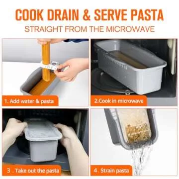 Microwave Pasta Cooker with Strainer Lid- Quick and Easy Cooks 4 Servings Spaghetti Cooker- No Stick...