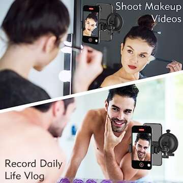 HzTinT Shower Mirror Phone Holder, Suction Cup Mirror Phone Mount for Shower Mirror Bathroom Glass K...