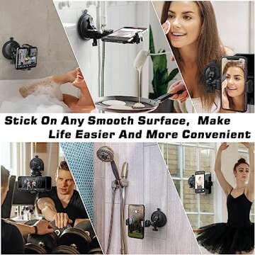 HzTinT Shower Mirror Phone Holder, Suction Cup Mirror Phone Mount for Shower Mirror Bathroom Glass Kitchen Tile, TikTok YouTube Instagram Make Up Vlog Video Content Creator Essentials