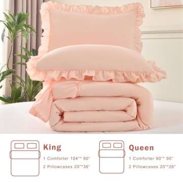 Cupocupa Blush Pink Comforter Set Queen, 3Pcs Comforters Queen Size Ruffle Farmhouse Bedding Sets Queen with Comforter, Lightweight Soft Shabby Chic Bedding Comforter Set Fluffy for All Season