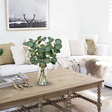 Briful Artificial Eucalyptus Stems in Glass Vase with Faux Water, 14" Fake Plant Eucalyptus Leaves for Home Bathroom Office Farmhouse Wedding Centerpiece Décor