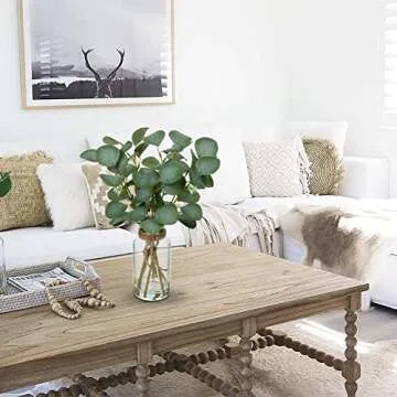 Briful Artificial Eucalyptus Stems in Glass Vase with Faux Water, 14" Fake Plant Eucalyptus Leaves for Home Bathroom Office Farmhouse Wedding Centerpiece Décor