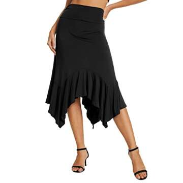 Urban CoCo Women's Flowy Stretchy Skirt Handkerchief Hemline Midi Skirt (Black, M)