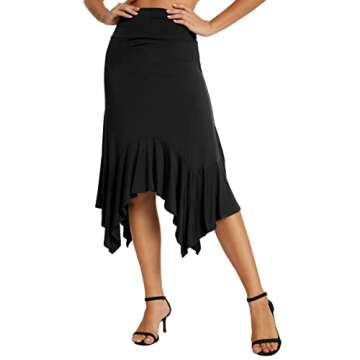 Urban CoCo Women's Flowy Stretchy Skirt Handkerchief Hemline Midi Skirt (Black, M)