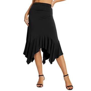 Urban CoCo Women's Flowy Stretchy Skirt Handkerchief Hemline Midi Skirt (Black, M)