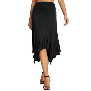 Urban CoCo Women's Flowy Stretchy Skirt Handkerchief Hemline Midi Skirt (Black, M)