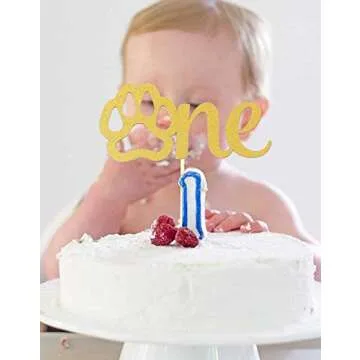 Gold Paw One Cake Topper for First Birthday Celebrations