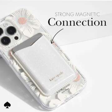 kate spade new york Magnetic Wallet/Card Holder - Compatible with MagSafe Phones and Cases - White Glitter