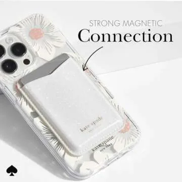 kate spade new york Magnetic Wallet/Card Holder - Compatible with MagSafe Phones and Cases - White Glitter
