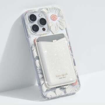 kate spade new york Magnetic Wallet/Card Holder - Compatible with MagSafe Phones and Cases - White Glitter