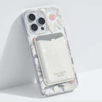 kate spade new york Magnetic Wallet/Card Holder - Compatible with MagSafe Phones and Cases - White Glitter