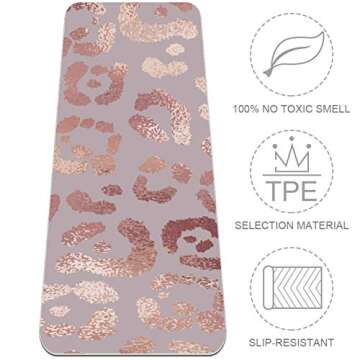 Siebzeh Fit Yoga Mat Rose Gold Leopard Skin 6mm Eco Friendly Rubber Health&Fitness Slip-Resistant Ma...