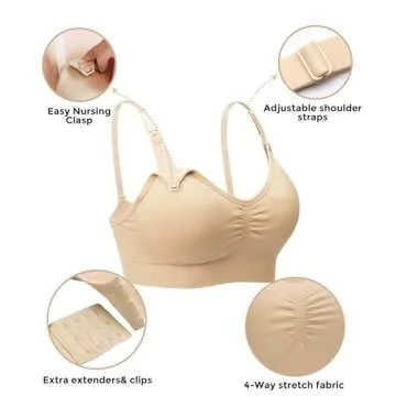 Stelle Nursing Bras Maternity Bra for Breastfeeding Pregnancy Wireless Bralette with Pads, Extenders & Clips (Black+Black+Beige,L)