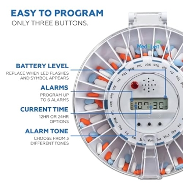 Secure Med-E-Lert Automatic Pill Dispenser with Key Lock
