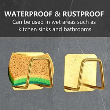Blueden 2Pcs Adhesive Sponge Holder for Kitchen Sink Essentials,Stainless Steel Dish Sponge Holder for Sink Soap Sponge Holder,Rustproof and Waterproof, Quick Drying, Minimal Size Save Sink Space,Gold