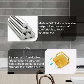 Blueden 2Pcs Adhesive Sponge Holder for Kitchen Sink Essentials,Stainless Steel Dish Sponge Holder for Sink Soap Sponge Holder,Rustproof and Waterproof, Quick Drying, Minimal Size Save Sink Space,Gold