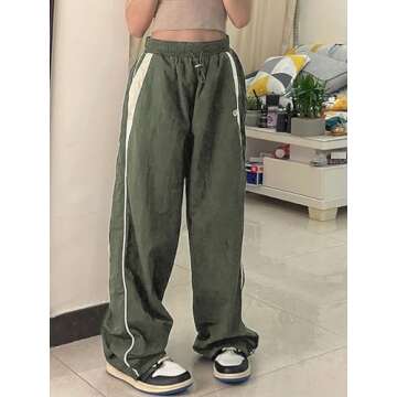 Xineicy Y2K Baggy Pants for Women Vintage Sweatpants Wide Leg Joggers Parachute Pants Hip Pop Cargo Pants