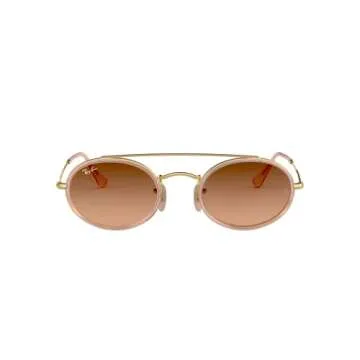 Ray-Ban RB3847N Oval Double Bridge Sunglasses, Gold/Pink Gradient Brown, 52 mm