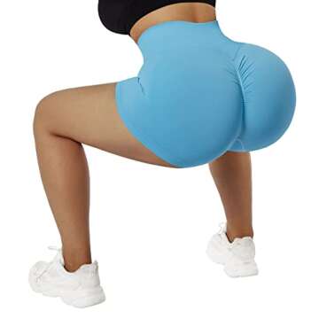 SUUKSESS Women Seamless Booty Shorts Scrunch Butt Lifting High Waisted Workout Shorts (3" Sky Blue, S)