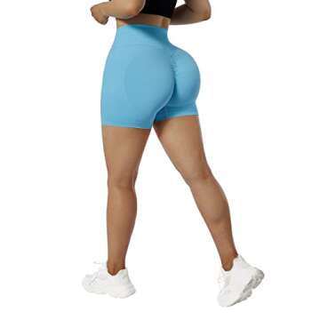 SUUKSESS Women Seamless Booty Shorts Scrunch Butt Lifting High Waisted Workout Shorts (3" Sky Blue, S)